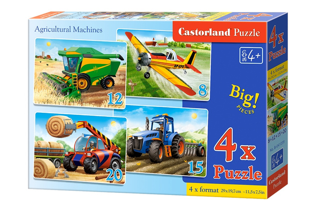 Puzzle 4w1 Układanka Wieś POJAZDY ROLNE Traktor Samolot Pole 4+ Castorland