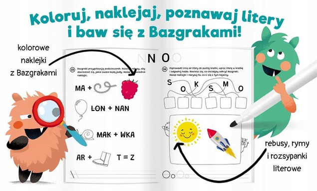 Bazgraki Poznają LITERY Koloruj Naklejaj i Baw Się 4+ Kapitan Nauka