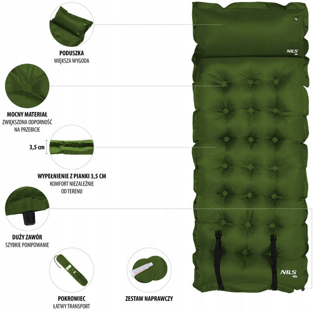 Mata Samopompująca Turystyczna Z Poduszką Materac Karimata NILS NC4018