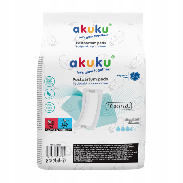 AKUKU Podkłady Higieniczne Duże POPORODOWE Podpaski z Absorbentem 10 A0659