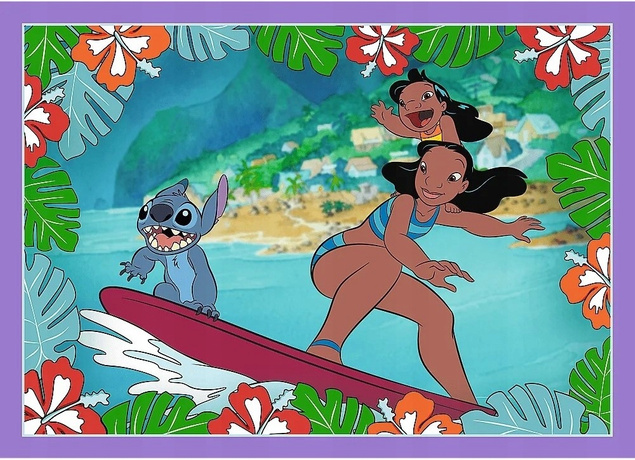 Puzzle 4w1 Układanka STITCH Szalony Dzień Lilo&Stitch Angela 4+ Trefl 34633