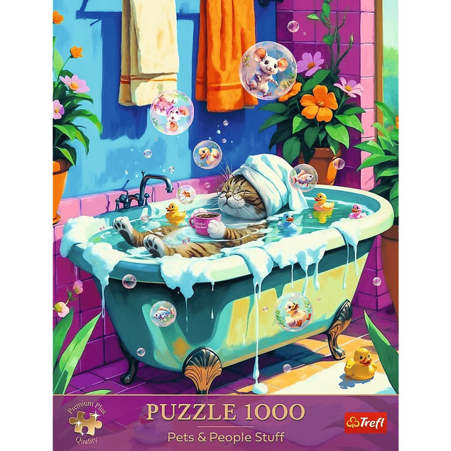 Trefl Puzzle Premium Plus 1000 el. Miau, Relaks, Powtórz – Kot w wannie