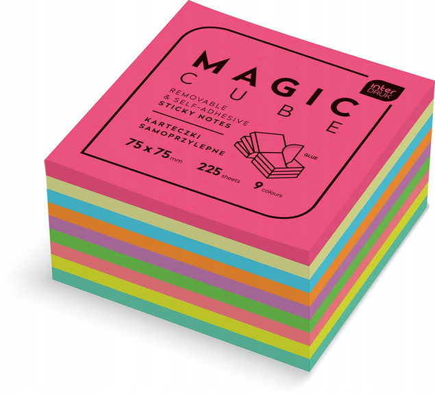 Karteczki samoprzylepne Magic Cube 75x75mm 9 kolorów 225 kartek