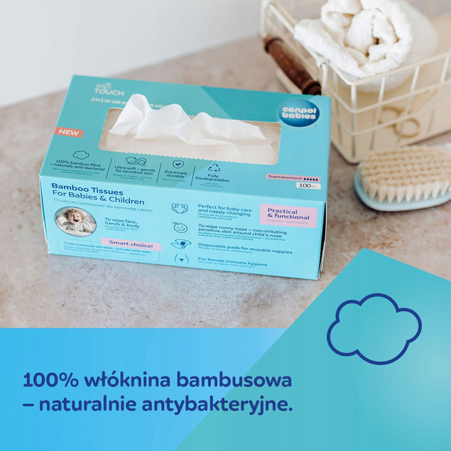 CANPOL Chusteczki Dla Niemowląt SUCHE Bambusowe 100 szt. x3