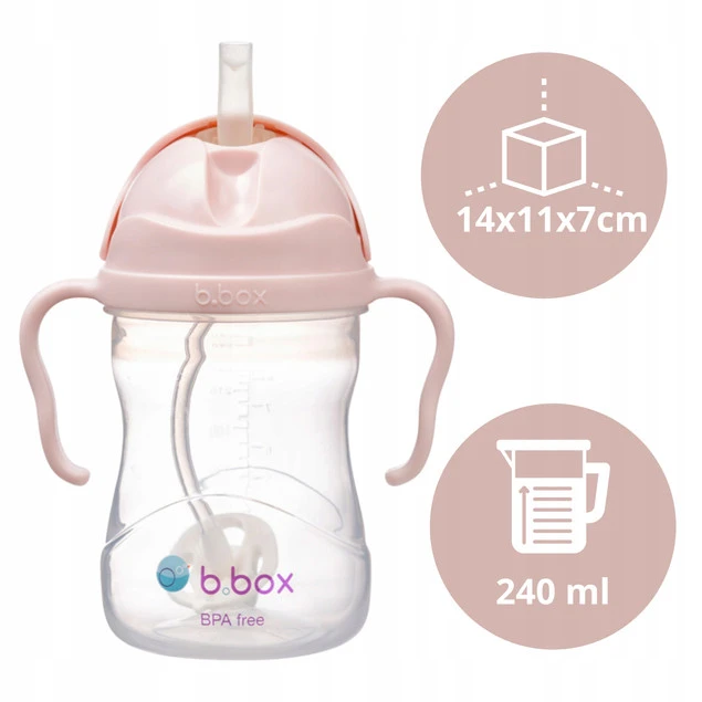 B.BOX bidon z obciążoną słomką niekapek 240 ml jasny różowy_2