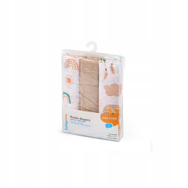BABYONO Pieluchy Pieluszki MUŚLINOWE 10% Bawełna 70x70cm 3szt. 348/08