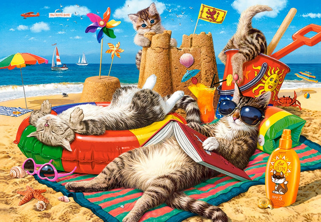 Puzzle 1000 Układanka Zwierzęta KOTY Kotki Plaża Ocean Lato 9+ Castorland