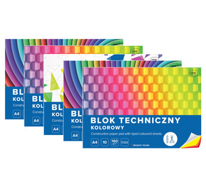 Blok Techniczny KOLOROWY A4 10 Kartek 160g Interdruk x5