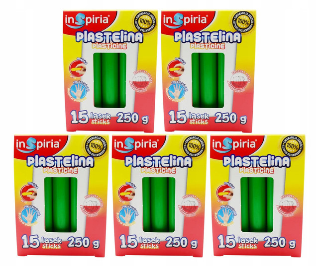 Plastelina ZIELONA Komplet 15 Lasek Szkolna Plastyczna 250g Inspiria x5