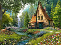 Puzzle 2000 Układanka Krajobraz CHATA MUCHOMORA Natura Las 9+ Castorland