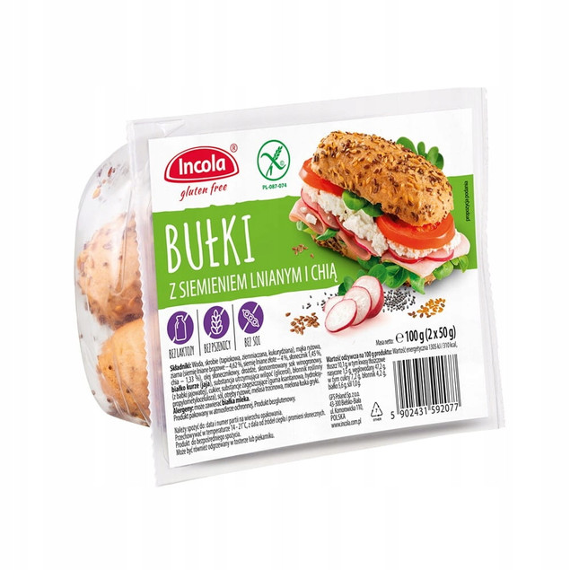 Bezglutenowe Bułki z siemieniem lnianym i chią Incola 100g