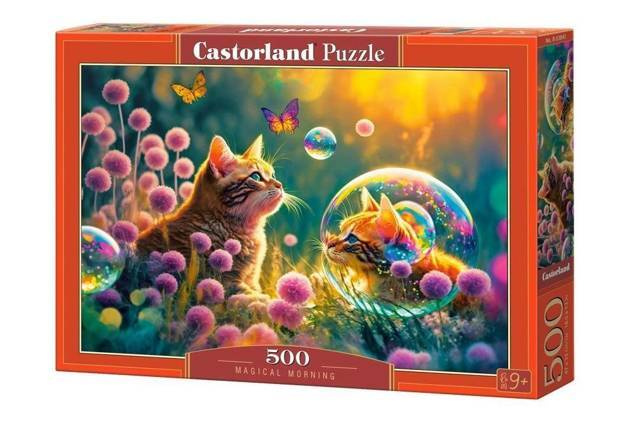 Puzzle 500 Układanka Zwierzęta Kot Kotki Kwiaty Motyle Łąka Bańki 9+ CASTOR