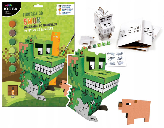 Zestaw malowania po numerach 3D Minecraft Smok Świnka – Kidea