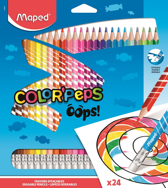 Kredki Ołówkowe Ścieralne Z Gumką Color'Peps Oops! 24 Kolory 4+ Maped