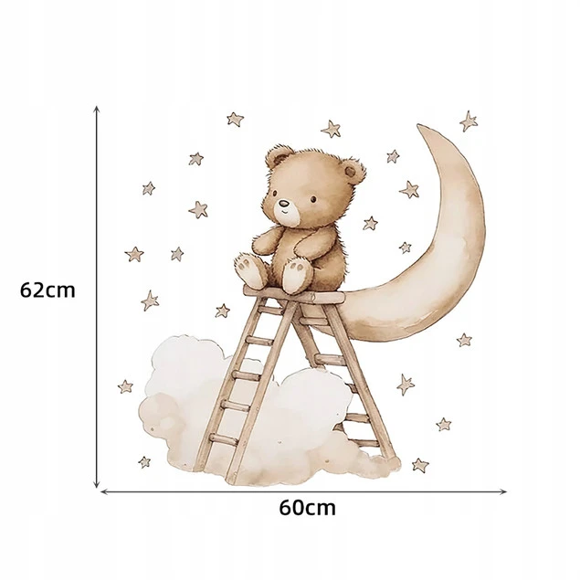 Naklejki Na Ścianę Miś Drabina Gwiazdy - aranżacja pokoju dziecka