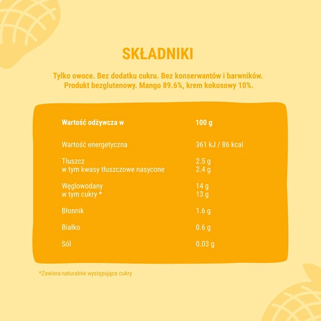Mus owocowy 100% owoców bez dodatku cukru BOB SNAIL Mango Kokos 10х120g_5