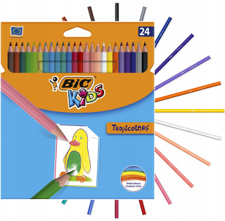 BIC KIDS TROPICOLORS Kredki Ołówkowe WYTRZYMAŁE Dla Dzieci BEZPIECZNE x24