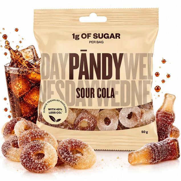 PANDY Sour Cola Żelki Gumowe Bez Dodatku Cukru o Smaku Coli 50g