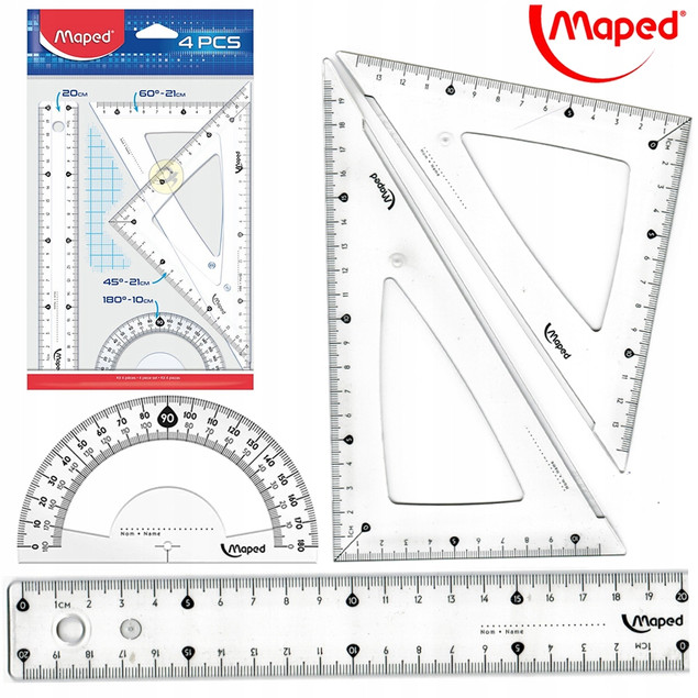 Przybory Geometryczne Linijka Ekierka x2 Kątomierz Matematyka Maped 242820