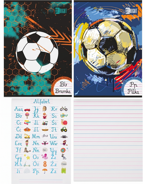 Zestaw 2 zeszytów A4 ST.RIGHT FOOTBALL ENERGY – 32 kartki, trzylinia kolorowa (70g)