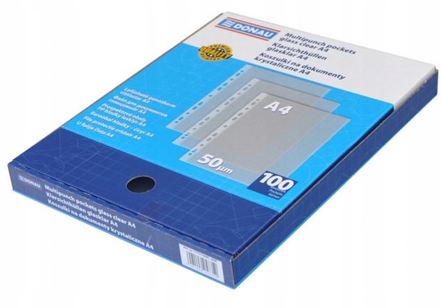 Koszulki na dokumenty DONAU PP A4 krystal 50 mikr. 100 szt. w pudełku
