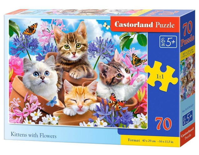 Puzzle 70 Układanka Zwierzęta KOTY KWIATY Kotki Kociaki Słodkie 5+ Castor