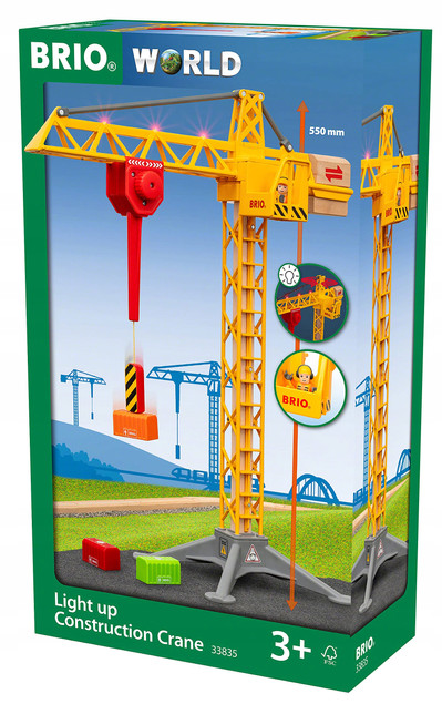 Dźwig budowlany Brio podświetlany z figurką i kontenerami