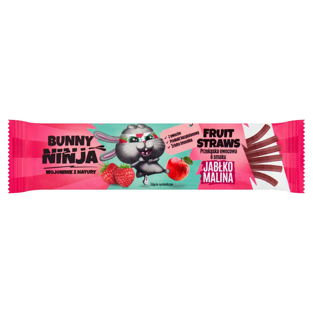 BUNNY NINJA Przekąska owocowa 3 x FRUIT STRAWS jabłko malina 3x16g
