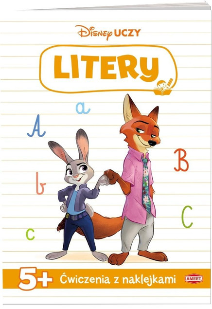 Disney Uczy Zwierzogród Ćwiczenia z naklejkami 5+ Nauka liter dla dzieci