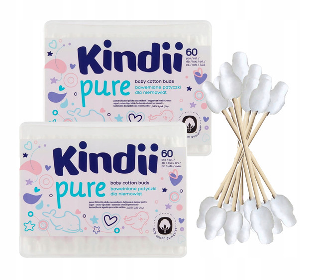 Kindii Pure patyczki higieniczne dla niemowląt dzieci bawełniane 60 szt