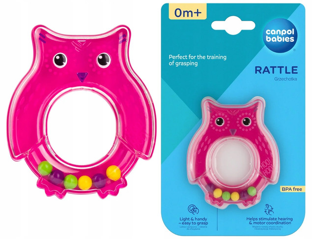CANPOL BABIES Zabawka GRZECHOTKA Sowa RÓŻOWA 0m+ 2/187_pin