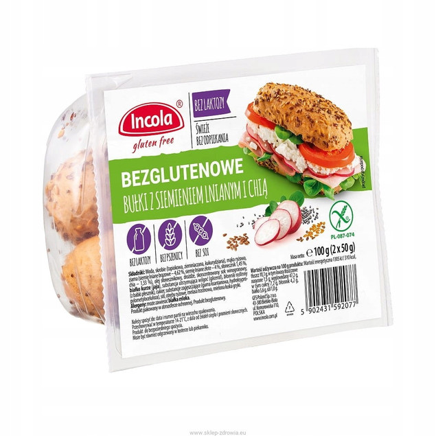 Bezglutenowe Bułki z siemieniem lnianym i chią bez glutenu 100g INCOLA