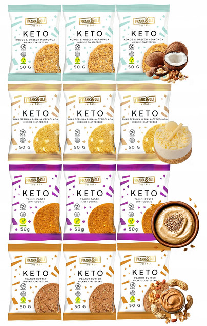 FRANK&OLI Ciastko Miękkie Keto MIX SMAKÓW Bez Cukru 50g x12