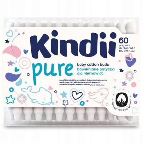 Kindii Pure patyczki higieniczne dla niemowląt dzieci bawełniane 60 szt