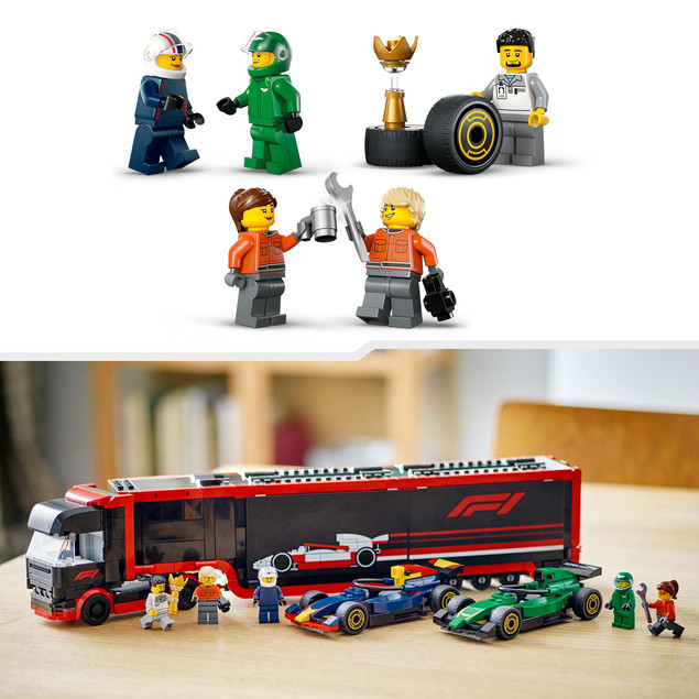 Klocki LEGO CITY 60445 F1 Ciężarówka z Bolidami RB20 i AMR24