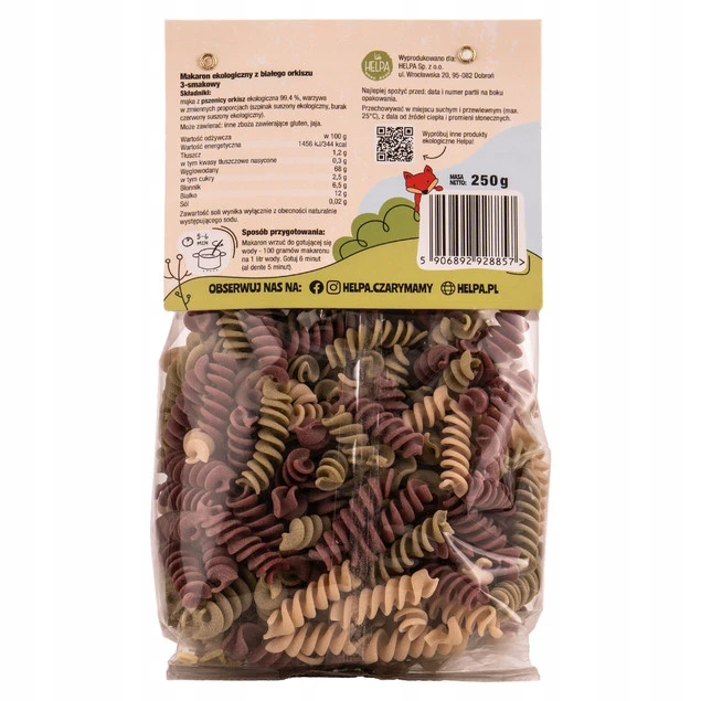 Bio Makaron Kolorowy Orkiszowy Świderki 250 g_3