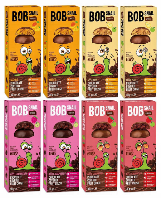8x Ciasteczka BOB SNAIL Owocowe Jabłko Malina Truskawka W Czekoladzie 240g