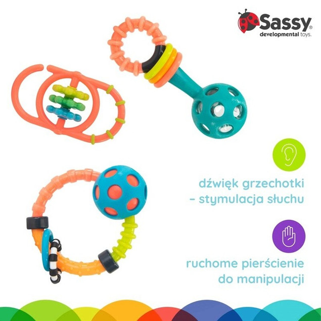 Sassy Moje Pierwsze Grzechotki Zestaw Prezentowy 3w1, 0m+