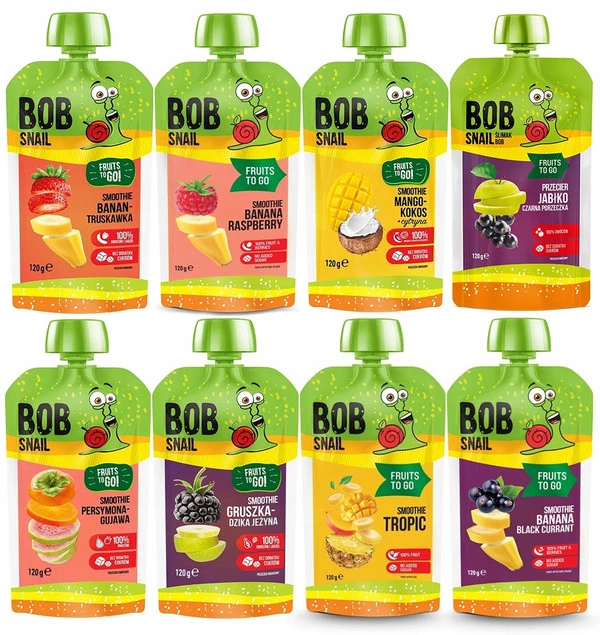 8x BOB SNAIL Smoothie MIX SMAKÓW Bez Dodatku Cukru Mus