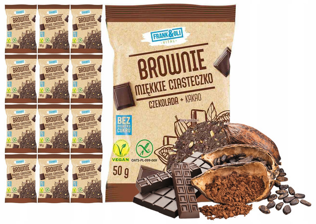 FRANK&OLI Ciasteczko Miękkie Brownie CZEKOLADA KAKAO Bez Cukru 50g x12