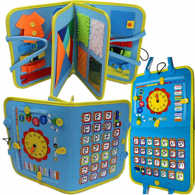 Tablica manipulacyjna Montessori z zegarem sensorycznym