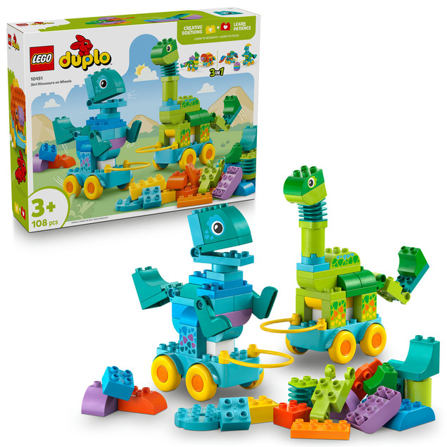LEGO DUPLO 10451 3w1 Dinozaury na Kółkach Kreatywne Klocki dla Dzieci 3+
