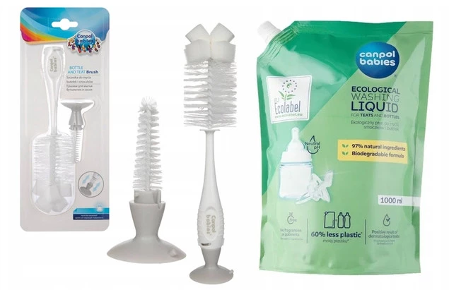 CANPOL Płyn Do Mycia Butelek i Smoczków ZAPAS + Szczotka Do Butelek