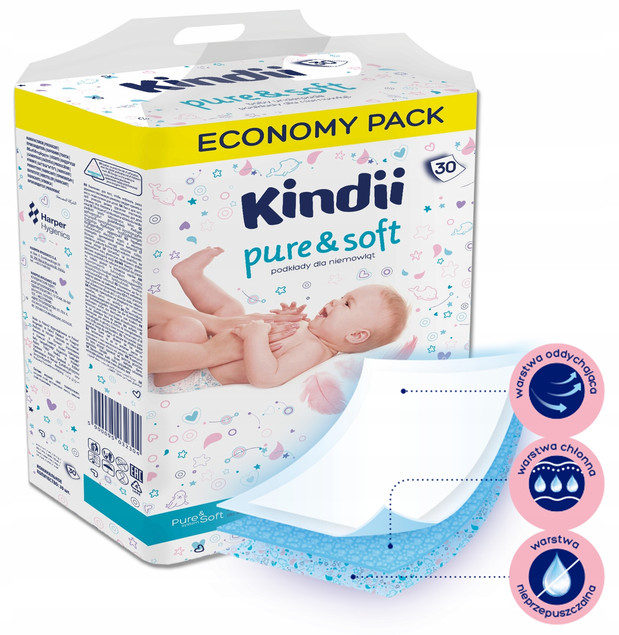 KINDII Podkłady Dla Niemowląt PURE&SOFT 40x60 30szt.