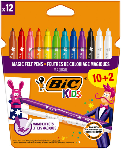 BIC KIDS Magic Flamastry Mazaki Pisaki Magiczne z WYMAZYWACZEM 12 Kolorów
