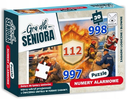 Gra dla Seniora Puzzle Numery Alarmowe Kangur | Aktywizacja Pamięci