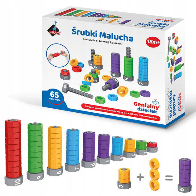 Sorter Edukacyjny dla Malucha Genialny Dzieciak Zestaw Śrubki i Nakrętki 65 el.