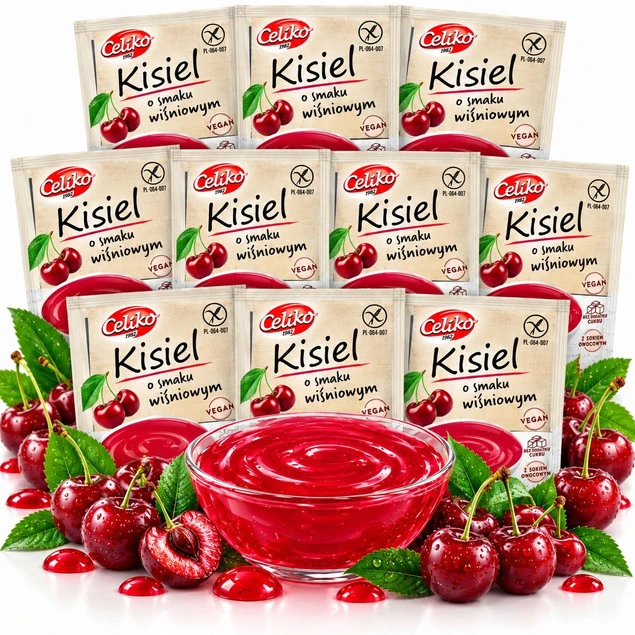 Kisiel WIŚNIOWY Bez DODATKU CUKRU o smaku Wiśni Bezglutenowy CELIKO 40g x10