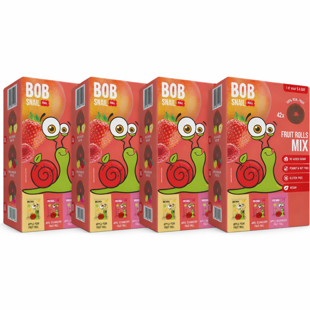 Bob Snail Fruit Rolls Mix – Zestaw 4x, 168 sztuk