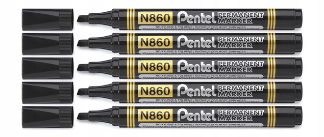 Marker Permanentny Pentel N850 Wodoodporny Tusz Okrągła Końcówka CZARNY x5